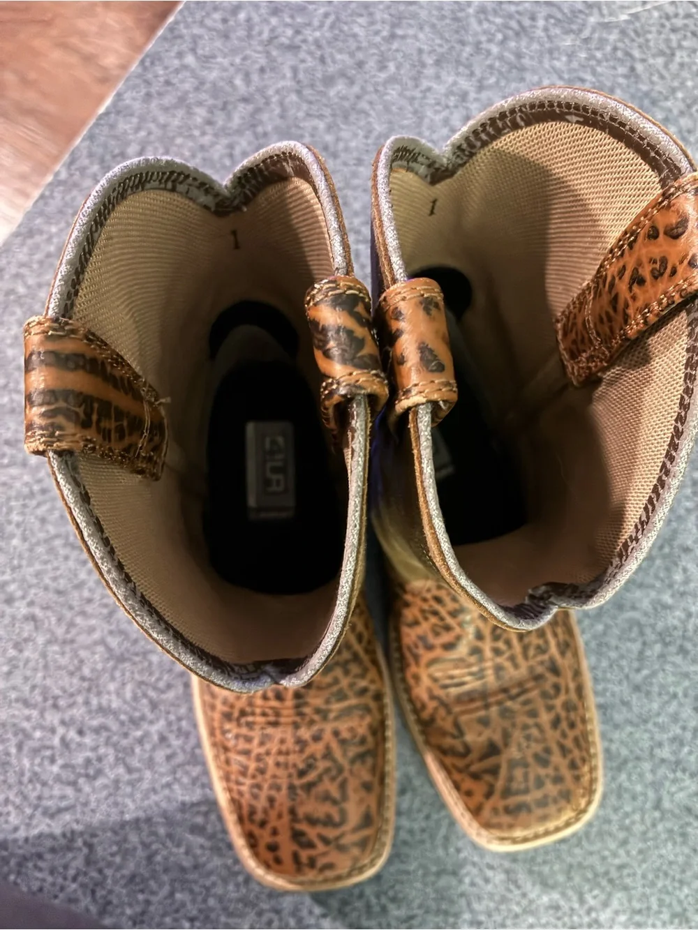 Ariat Brown Leopard Print and Tan Kids Western Boots